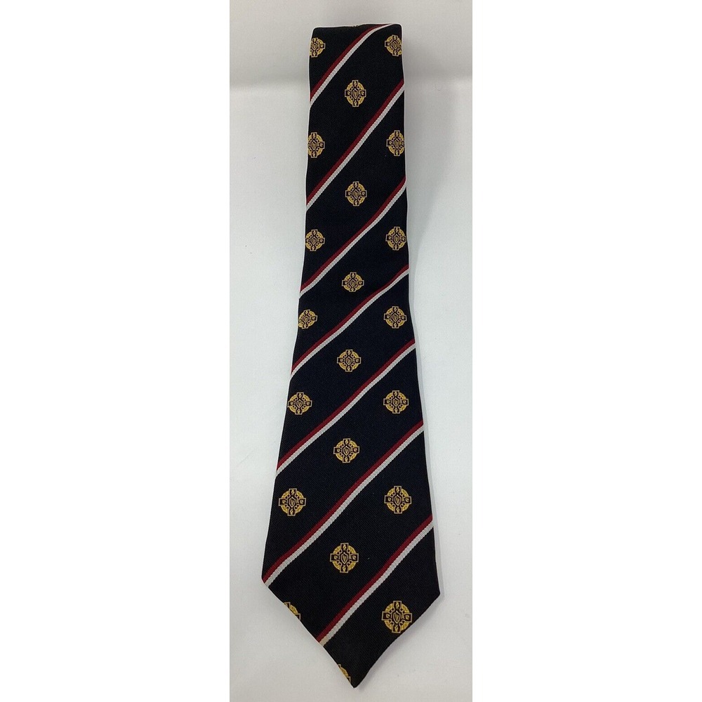 CTC Celtic Repp Tie Black Red And White Stripes And Golden Celtic Harp Dublin